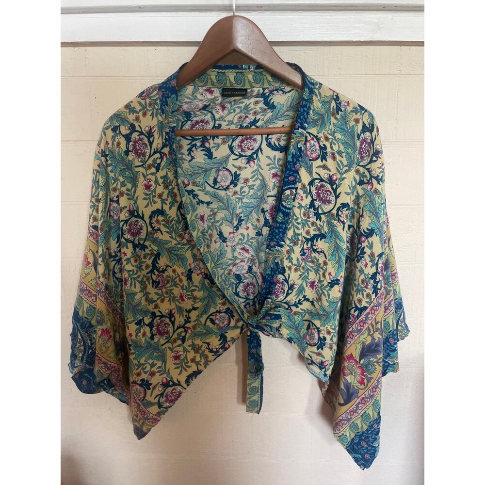 COCO + CARMEN Floral Kimono Cardigan Top Tie Front BOHO One Size XS S M L - Picture 2 of 5